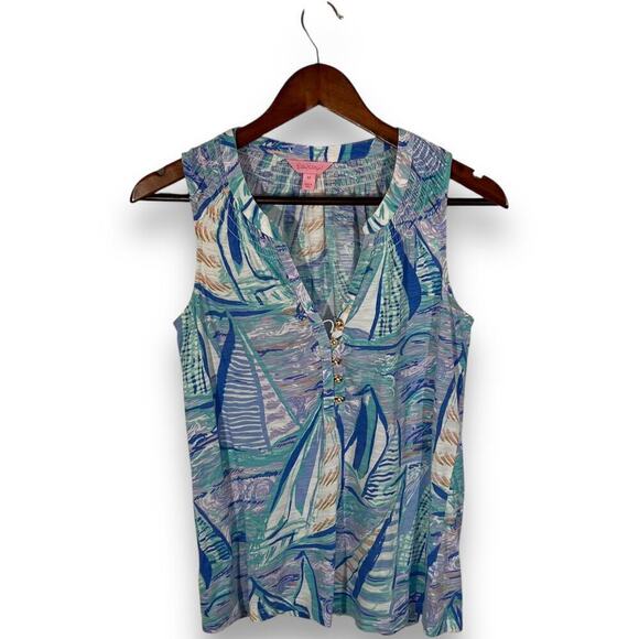 Lilly Pulitzer Essie Top Size XS Aboat Time Light Lilac Verbena Sleeveless - Picture 2 of 8